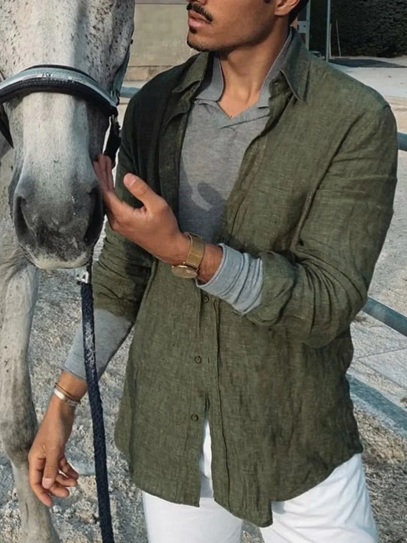 Light men's linen shirt with button closure - Fabio