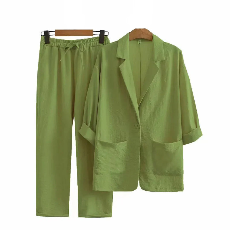 Airy & Stylish Two-Piece Women's Set with Jacket and Straight Pants – Sorella