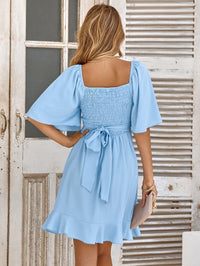 Light Blue Wrap Summer Dress with Ruffles – Amelina