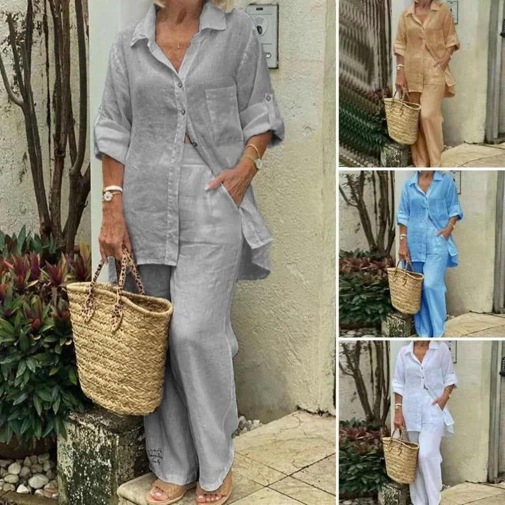 Luchtige & Stijlvolle Oversized Linnen Dames Combi met Blouse en Broek – Amaris