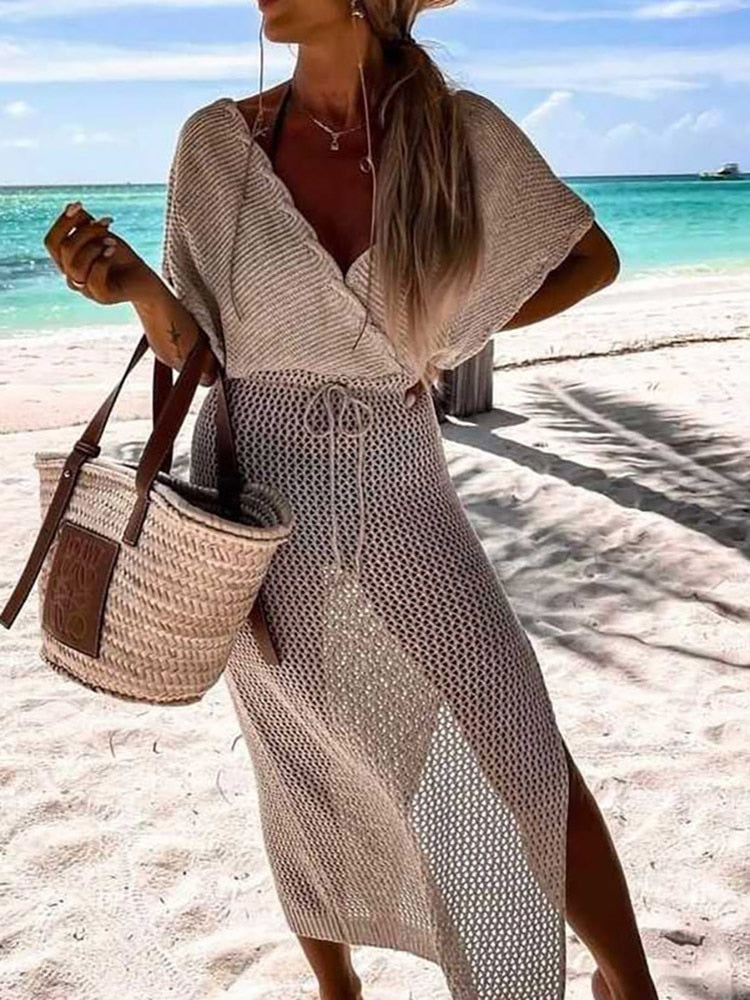Crocheted Beach Dress with Waist Tie – Yara