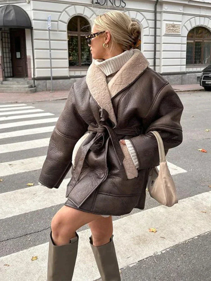 Luxury Winter Coat of Leather and Fur - Mirabelle