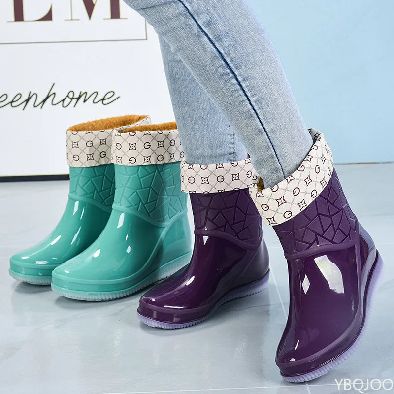 Halfhoge Dames Regenlaarzen waterdicht met patroon & antislipzool – Marvella
