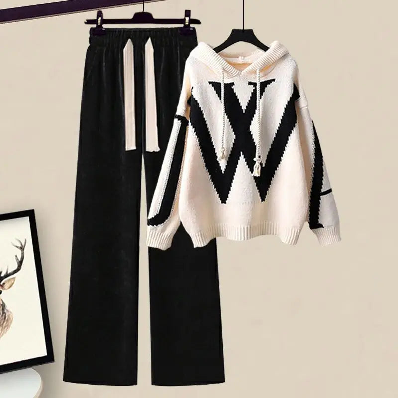 Tweedelige Dames Herfst Set met Trui en Wijde Broek – Selina