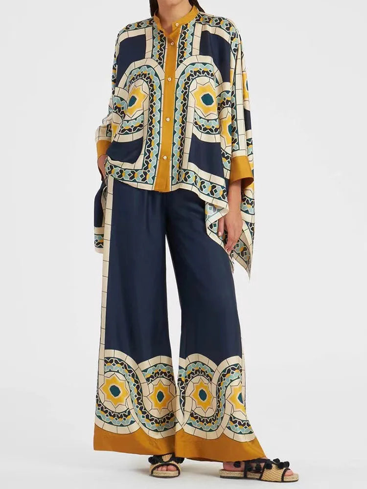 Tweedelige Dames Linnen Streetwear-Set met Ethno-Print – Samira