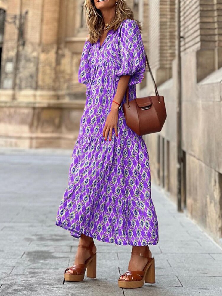 Printed Maxi Dress with Waistband – Aurelia