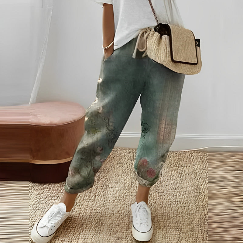 Boho Damesbroek met Bladprint – Selina