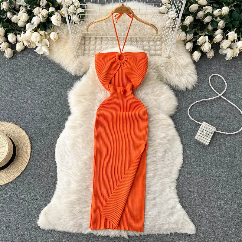 Trendy Rugloze Gebreide Maxi Jurk met Zijsplit– Liora