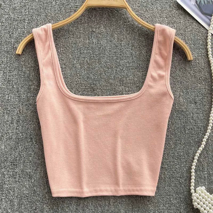 Rugloze Cropped Tanktop in Effen Kleur – Zayra