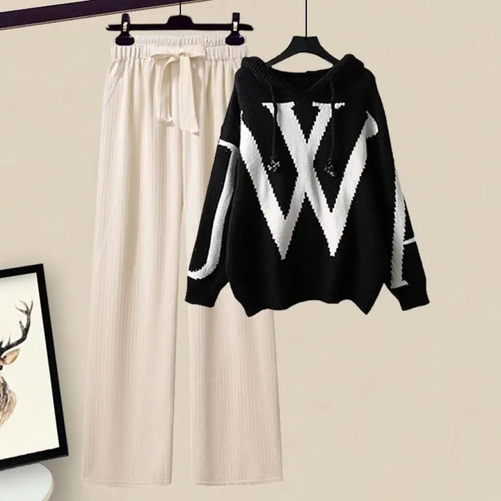 Tweedelige Dames Herfst Set met Trui en Wijde Broek – Selina