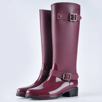 Tall Women's Waterproof Rain Boots with Buckles & Block Heel – Elenya