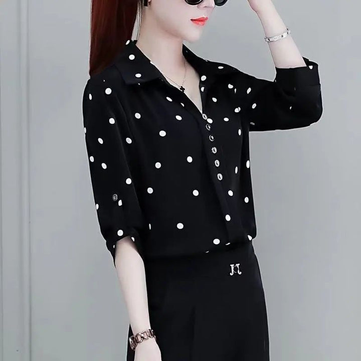Stylish women's chiffon blouse with buttons & turned-down collar – Fenya