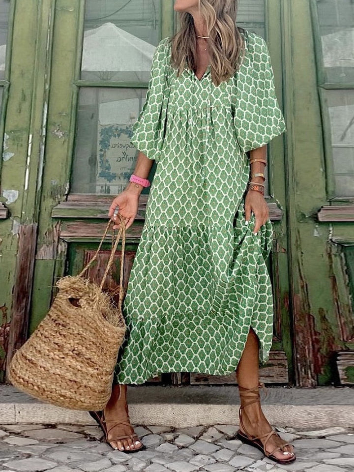 Printed Maxi Dress with Waistband – Aurelia