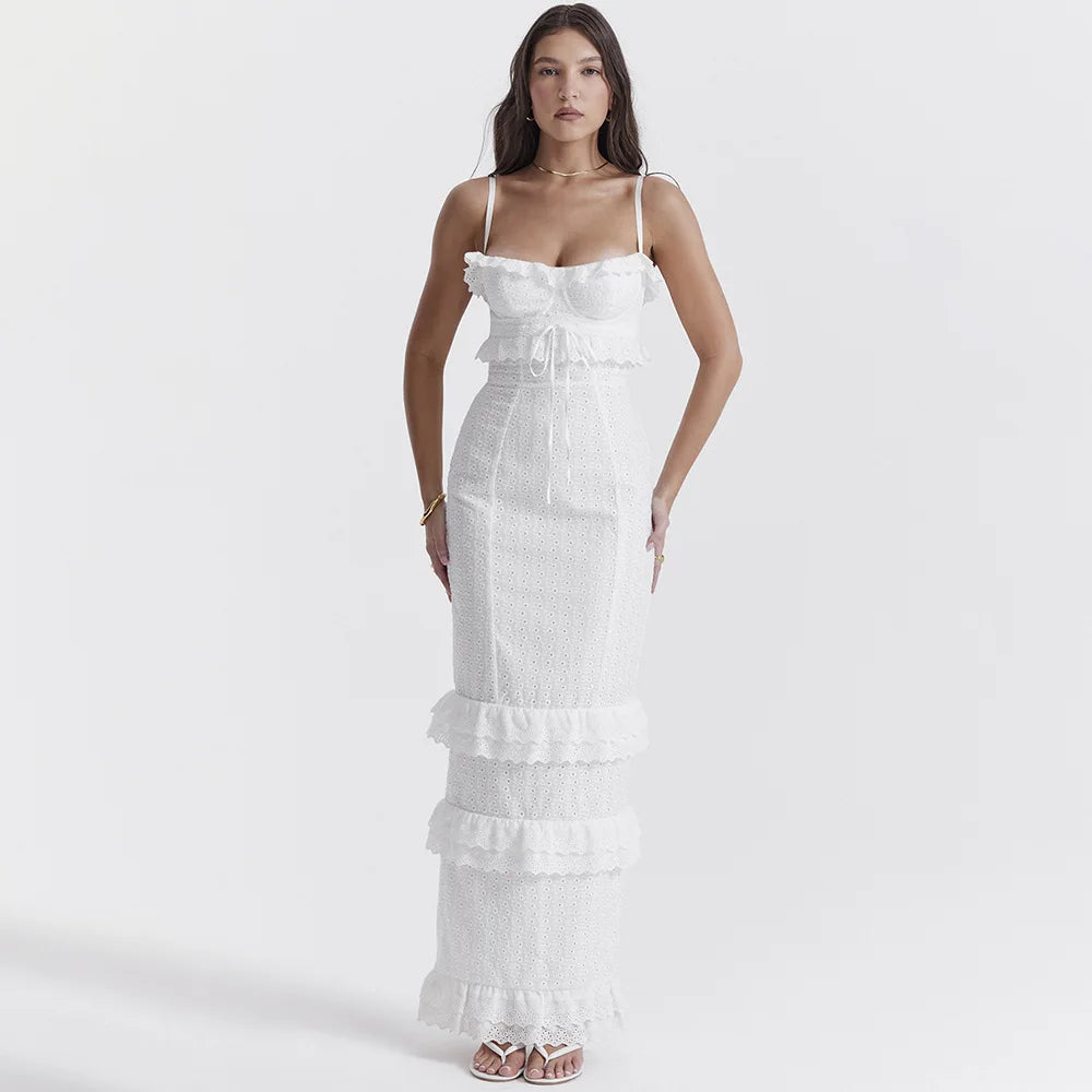 Stylish white embroidered maxi dress – Alina