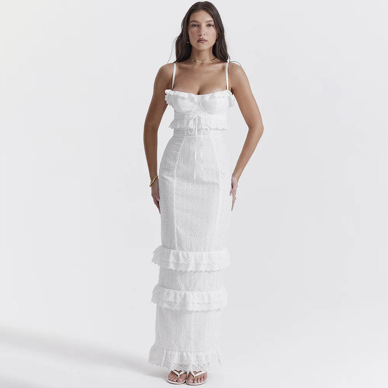 Stylish white embroidered maxi dress – Alina