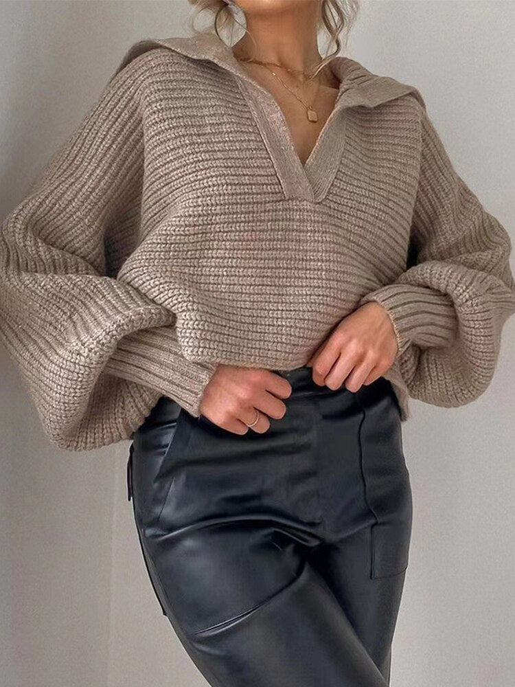 Dzianinowy sweter z dekoltem w serek - Isolde