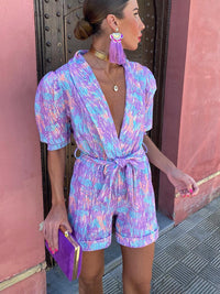 Trendy festival-print playsuit with belt – Leona