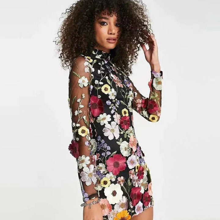 Floral Cocktail Dress with Lace – Aurelia