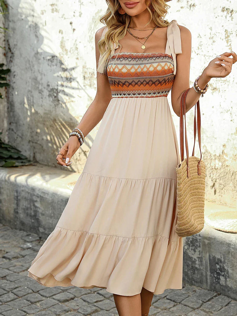 Beige Airy & Stylish Midi Dress - Lina