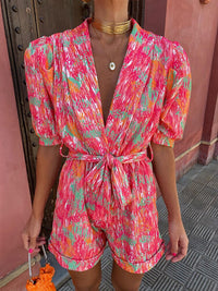 Trendy festival-print playsuit with belt – Leona