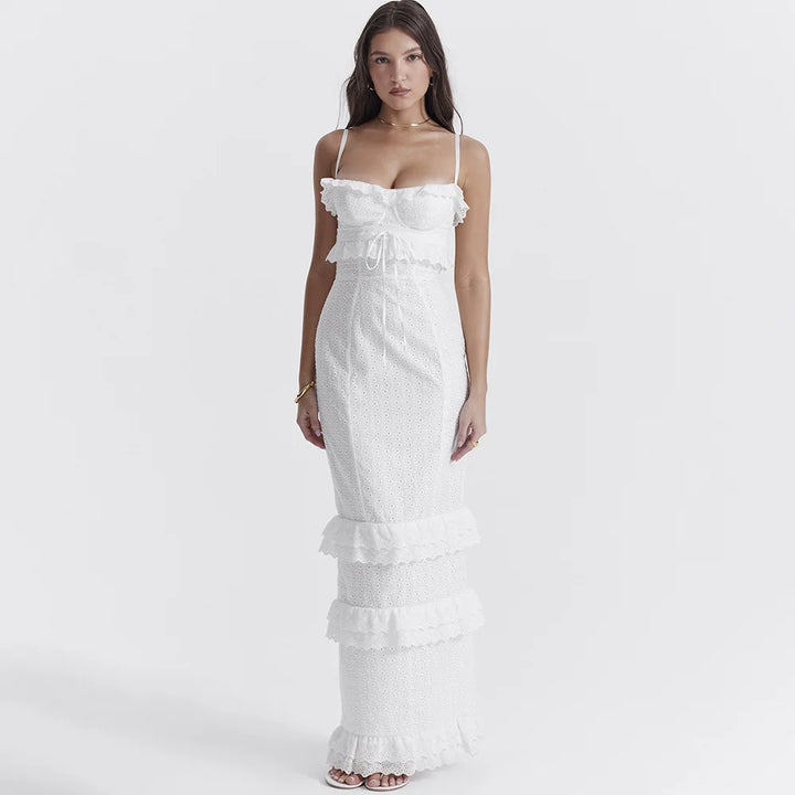 Stylish white embroidered maxi dress – Alina