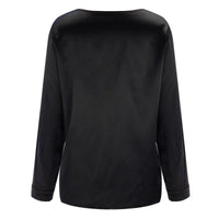 Satin women's blouse with deep V-neck & long sleeves - Daria