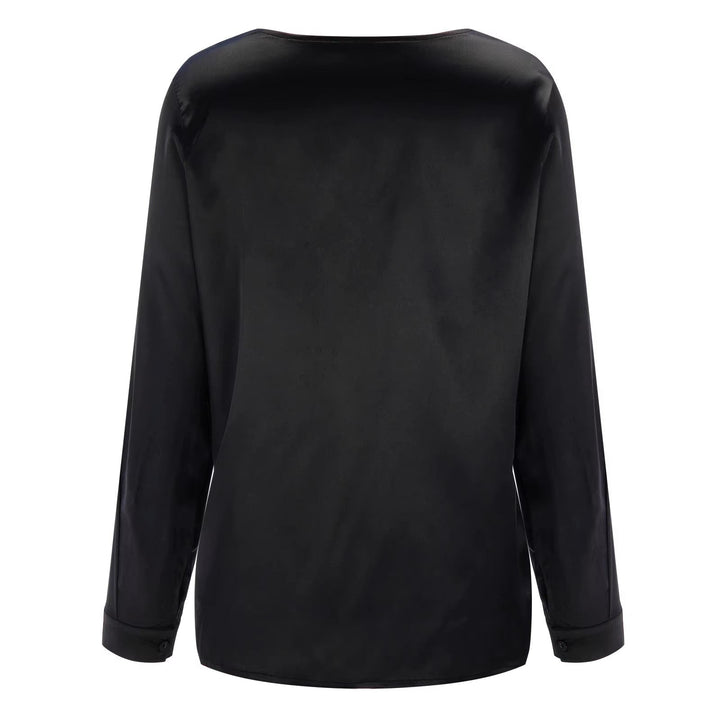 Satin women's blouse with deep V-neck & long sleeves - Daria
