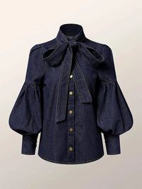 Dames Denimblouse met Pofmouwen - Riva