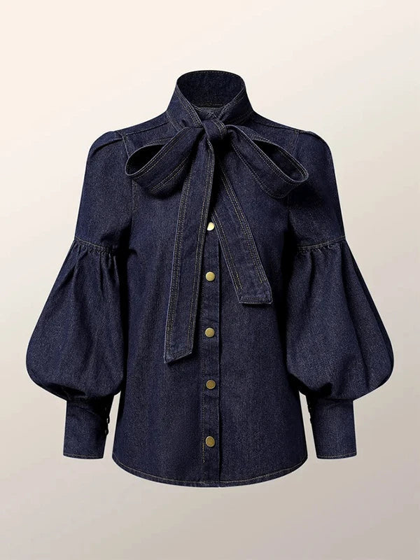 Dames Denimblouse met Pofmouwen - Riva