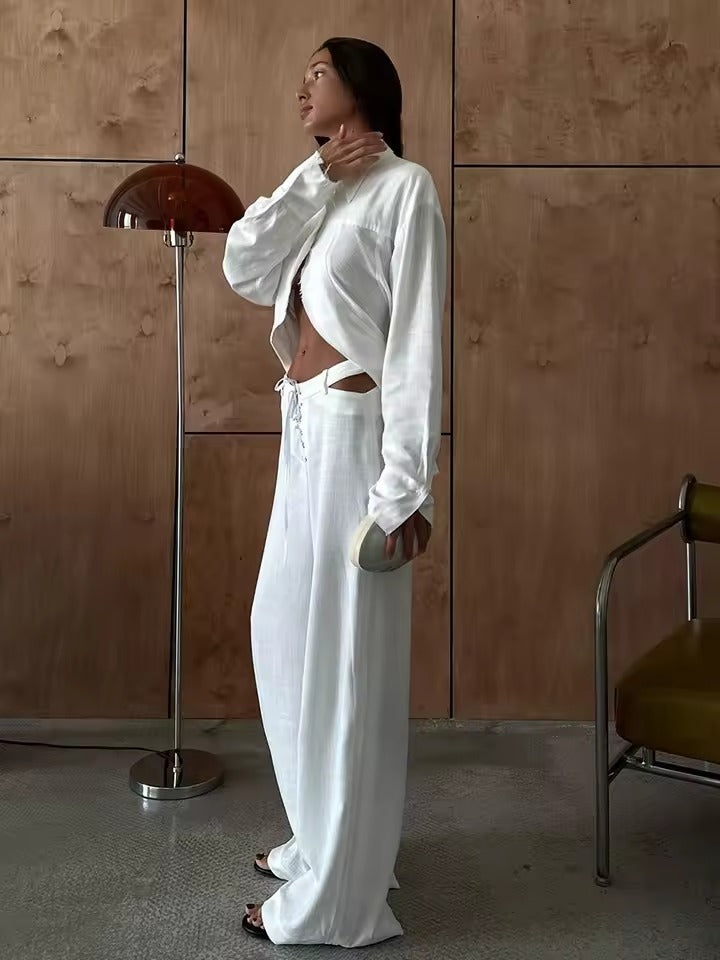 Airy & Stylish Two-Piece Linen Women's Set with Long-Sleeve Shirt and Pants – Nayela