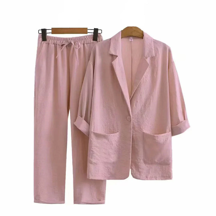 Airy & Stylish Two-Piece Women's Set with Jacket and Straight Pants – Sorella