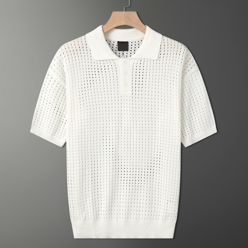 Witte Luchtige Herenpolo met Fijne Knitstructuur – Daan