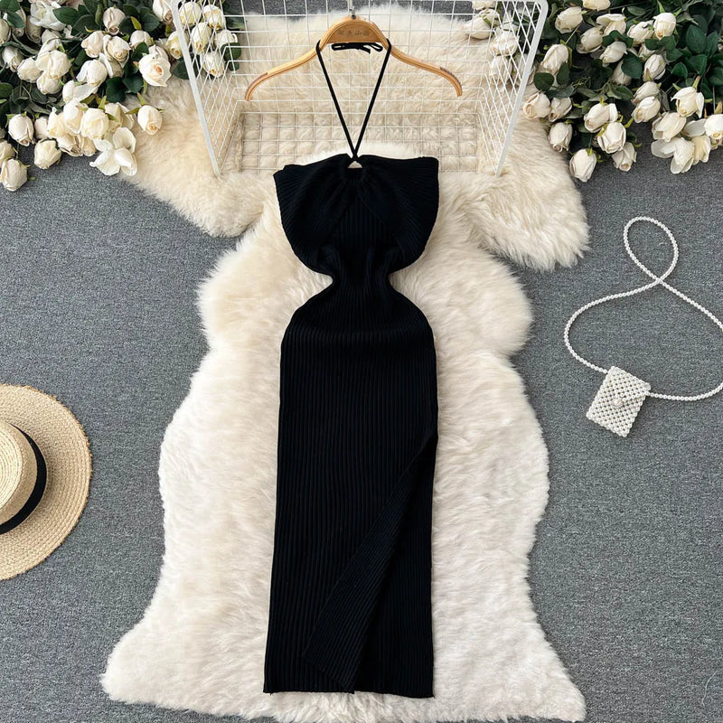 Trendy Rugloze Gebreide Maxi Jurk met Zijsplit– Liora