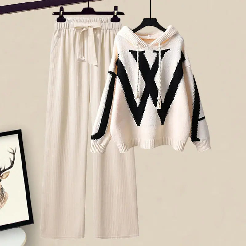 Tweedelige Dames Herfst Set met Trui en Wijde Broek – Selina