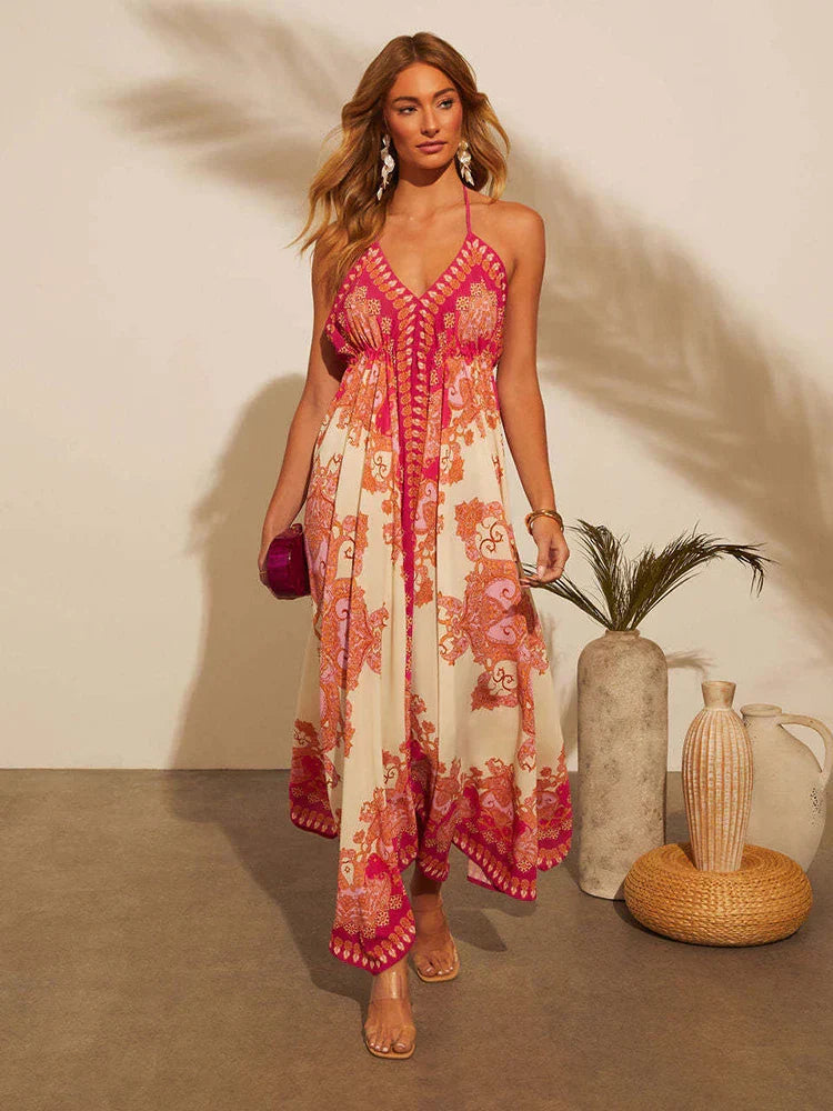 Luchtige & Stijlvolle Boho Maxi Jurk met Halternek - Naya