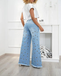 Retro Comfortable High-Rise Flared Jeans - Leona