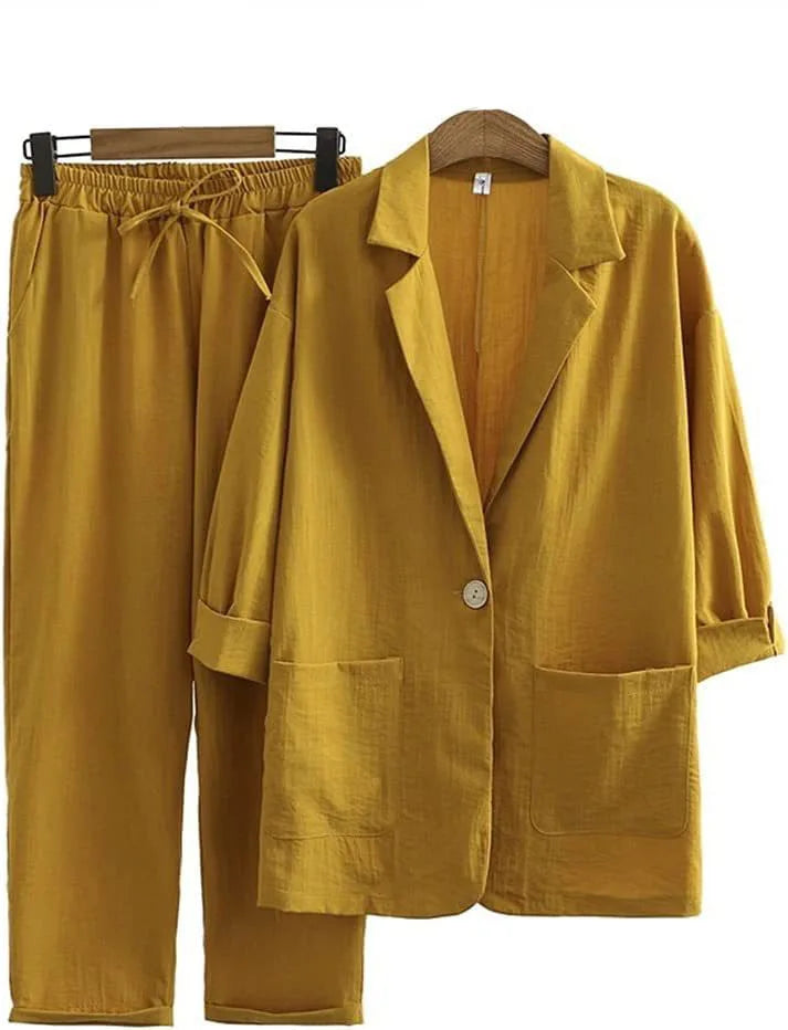 Airy & Stylish Two-Piece Women's Set with Jacket and Straight Pants – Sorella
