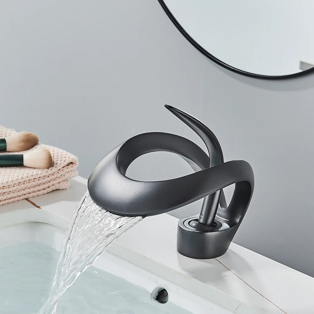 Brass Bathroom Faucet with Waterfall Spout - Flowarc
