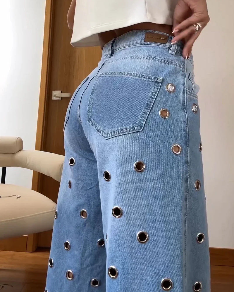Retro Comfortable High-Rise Flared Jeans - Leona