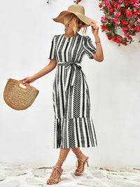 Black and White Striped Midi Dress – Elise