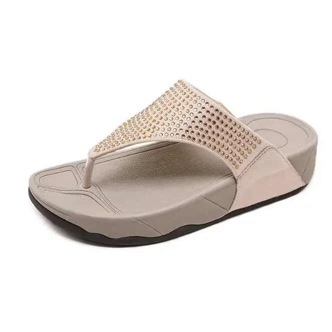 Comfortable women's platform flip-flops with rhinestones – Geneva