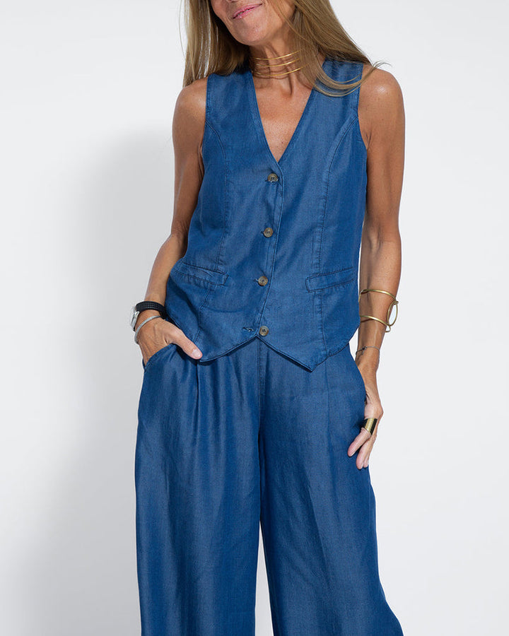 Linnen 2-Delige Set met Wijde Broek en Vest – Alma