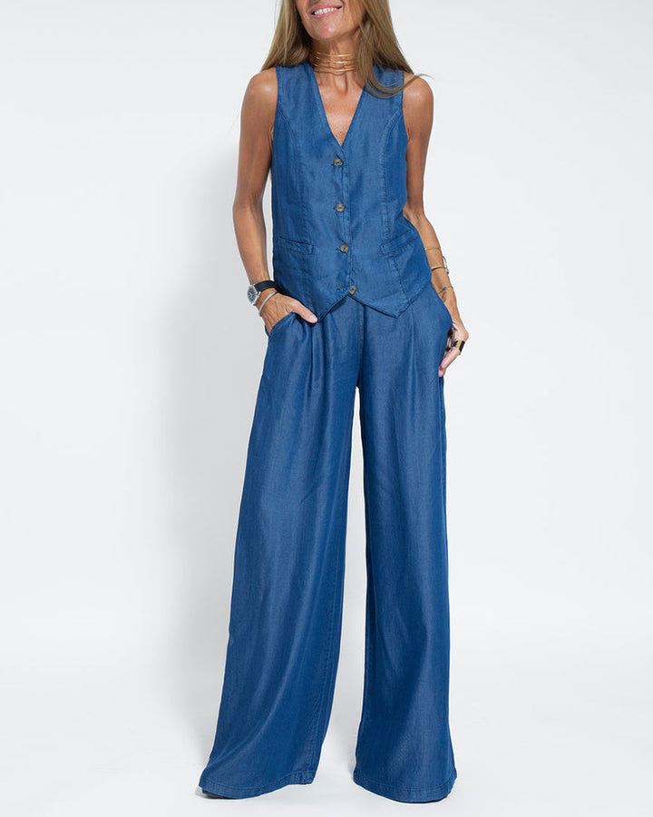 Linnen 2-Delige Set met Wijde Broek en Vest – Alma