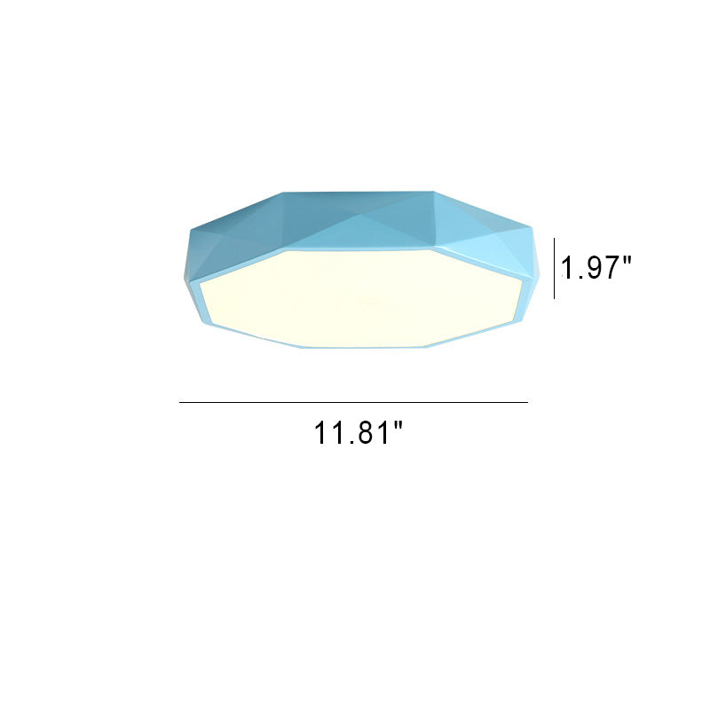 Blauwe plafondlamp met maatschema voor de kleinste maat, met breedte en hoogte aangegeven 7