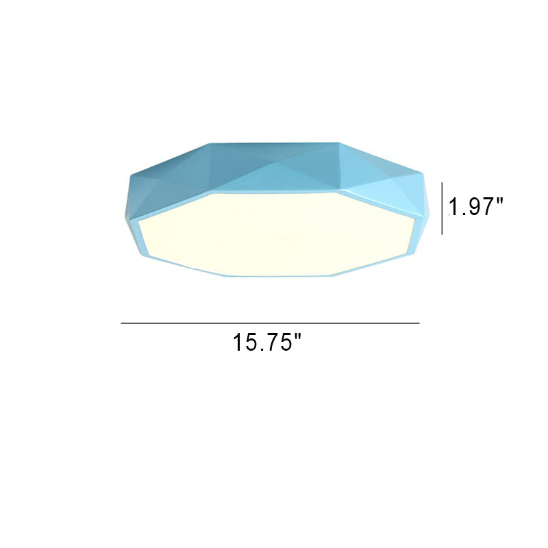 Blauwe plafondlamp met maatschema voor de middelste maat, met breedte en hoogte aangegeven 8