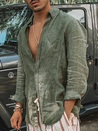 Light men's linen shirt with button closure - Fabio
