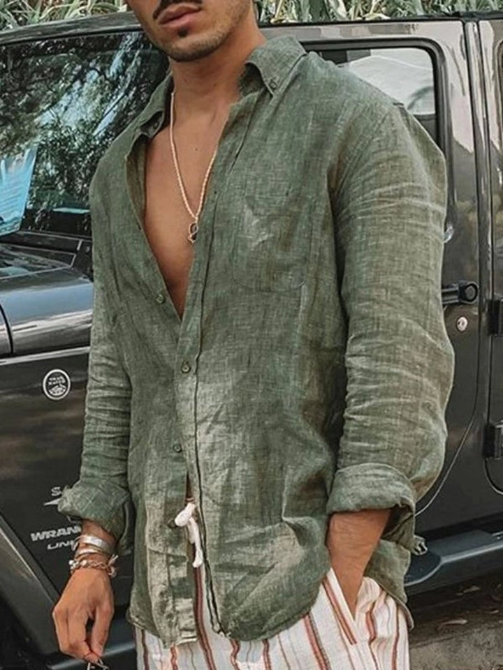 Light men's linen shirt with button closure - Fabio