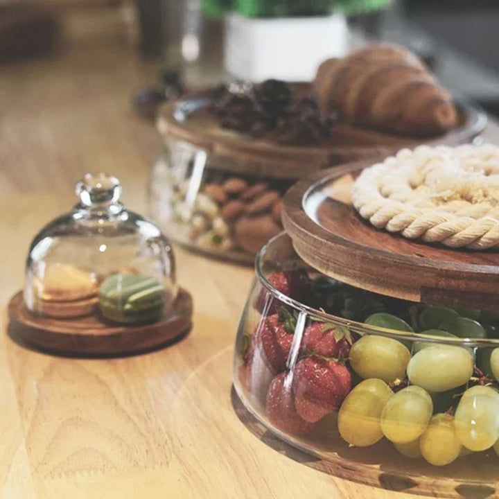 Glazen Schaal met Houten Deksel - NatureLux