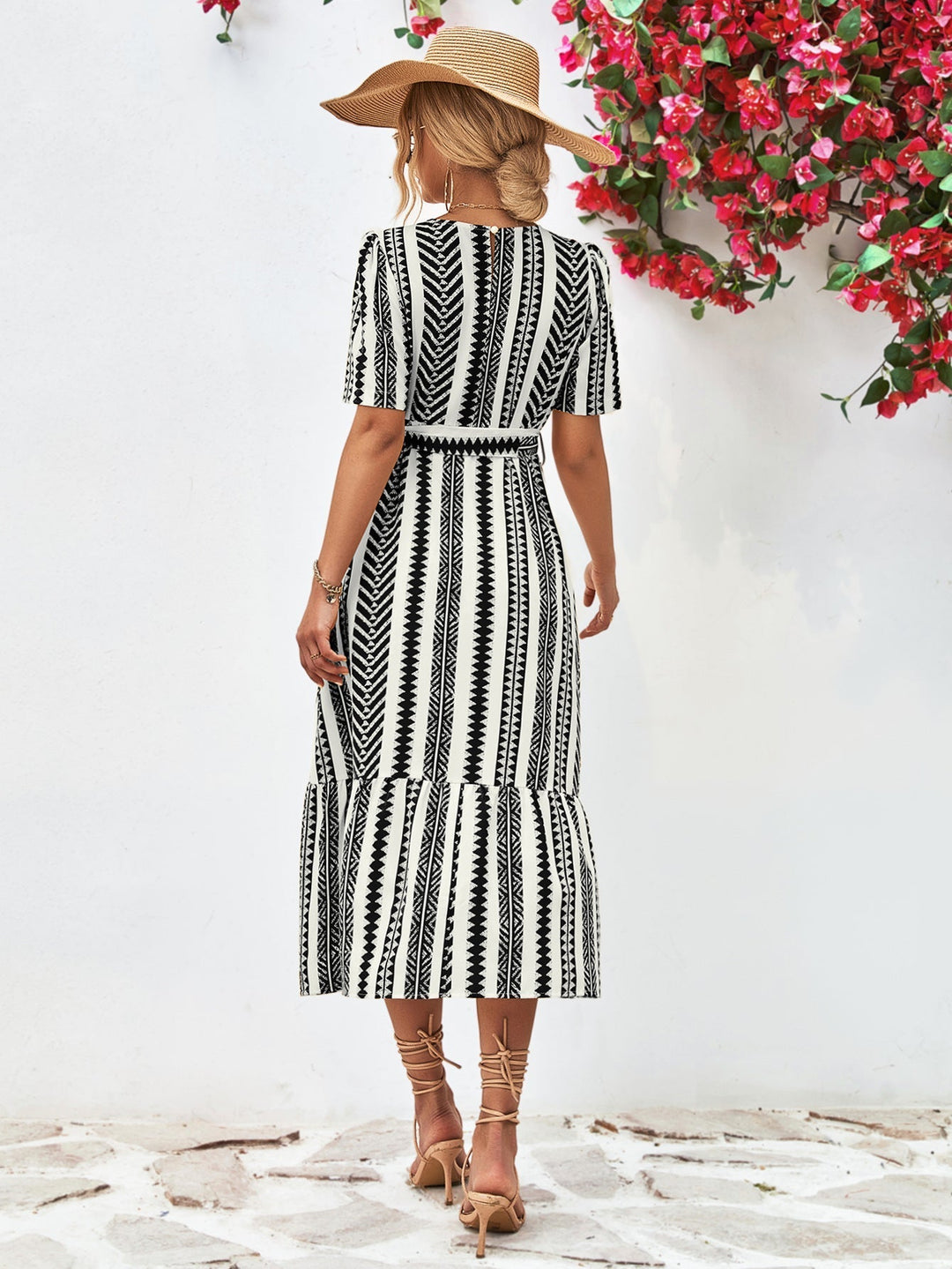 Black and White Striped Midi Dress – Elise