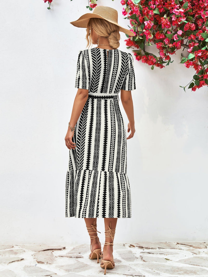 Black and White Striped Midi Dress – Elise